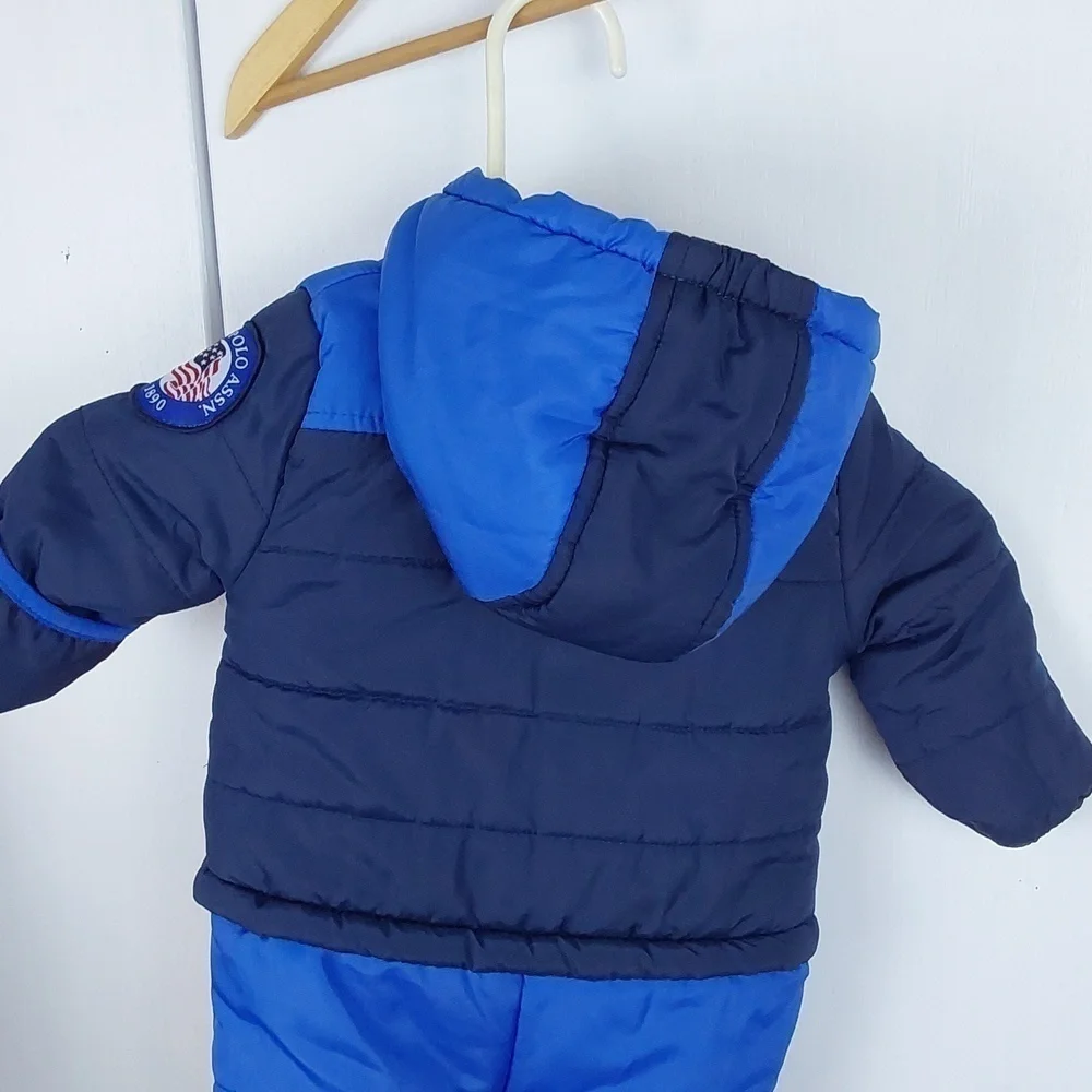 U.S POLO Assn Blue SnowSuit Logo Designer Baby Sz.6/9 Months